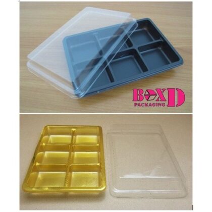 กล่องพลาสติก ฐานน้ำตาล ฐานทอง 6 ช่อง บราวนี่ กล่องใส่วุ้น (แพค10 ชิ้น) 5x5-17.5x12x4 ซม E82