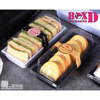 กล่องพลาสติกผืนผ้า พร้อมฝา กล่องแซนวิช/TAKEAWAY 20ใบ ร้านเบเกอรี่ XX052