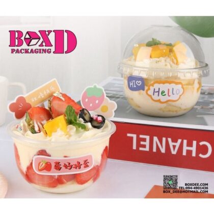 ถ้วยเค้กมูส ใส่ขนมรูปตัวยู แคปซูล 250ml แพค 20 ใบ พร้อมฝา  ฝาไม่มีรู (PVC30)