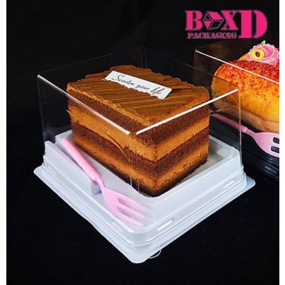 กล่องเค้กพร้อมส้อม เหลี่ยมฝาสูง ฐานสี่เหลี่ยมผืนผ้า (XX053) แพค 10 ใบ