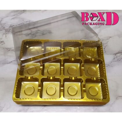 กล่องเปี๊ยะ12 ช่องฐานทอง บรรจุภัณฑ์กล่องเบเกอรี่(ZZ067) แพค 10 ชุด