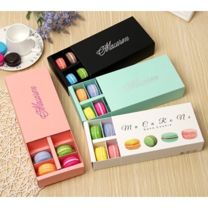กล่องใส่มาการอง 6 ช่อง และ 12 ช่อง พิมพ์ลาย #macaron box 5.2x20.2x5.2-10.4x20.2x5.2 ซม ร้านขนม MA06