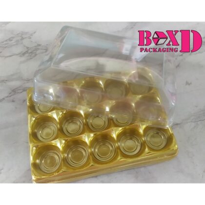 กล่องเปี๊ยะ15ช่อง ฐานทอง กล่องเบเกอรี่ฐานทอง(ZZ068) แพค 10 ชุด