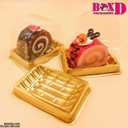 กล่องเบอเกอรี่ เค้กโรล 1 คำ สีทอง สีขาว 10*7.3*7.3cm 1แพค มี50 ชิ้น ร้านเบเกอรี่ ZZ005