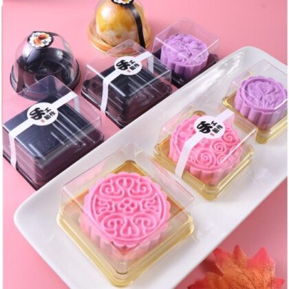 กล่องขนมพลาสติก กล่องขนมเปี๊ยะสีทอง-ขนาดเล็ก 5.5*5.5*3.8cm / 50g แพค50 ชิ้น ร้านเบเกอรี่ ZZ001