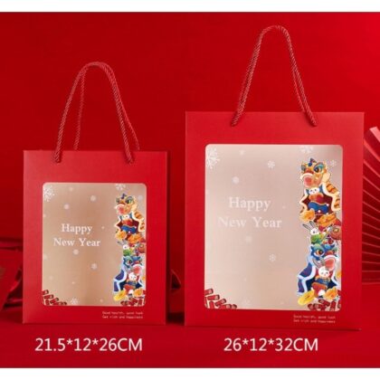 ถุงกระดาษหูหิ้ว ช่องหน้าต่าง สีแดง ตรุษจีน 12x21x26-12x26x32 ซม จัดเบรค TT33