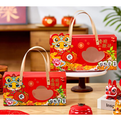 กล่องใส่กระปุก 3 กระปุก กล่องตรุษจีน 2025 8.5x10-30x10x15 ซม ของฝาก CNY98