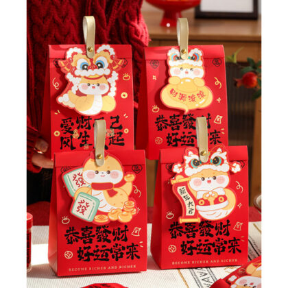 ถุงหูหิ้ว ใส่เค้ก ขนม ของขวัญ ตรุษจีน ปีใหม่ 15x8x20 ซม ของฝาก CNY107