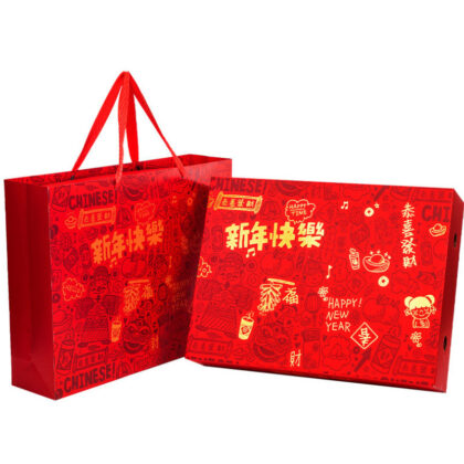 กล่องใส่ผลไม้ กล่องตรุษจีน พร้อมถุง 39x39x12 ซม ของฝาก CNY101