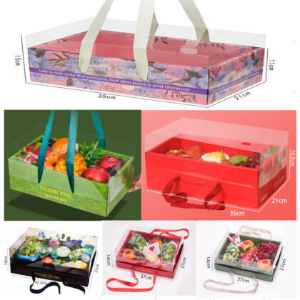 กล่องผลไม้ พิมลาย หูหิ้ว 35x21x16-42.5x31x14 ซม VL15