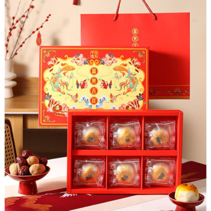 กล่องขนม 6ช่อง8ช่อง เซตกล่อง พร้อมถุง ขนม100-125กรัม ปลาคราฟ 9x9-21.5x39x5 ซม ของฝาก CNY80