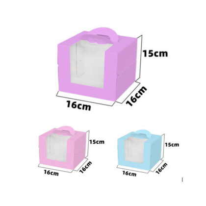 กล่องเค้กปอนด์ พร้อมฐานรองเค้ก หูหิ้ว ครึ่งปอนด์ / 1 ปอนด์ ช่องหน้าต่างสี 16x16x15-21x21x20 ซม ร้านเบเกอรี่ PP25