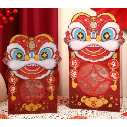 กล่องPVC ตรุษจีน หูหิ้ว หัวสิงโตเล็กใหญ่ 14x7x14-15x10x19 ซม ของฝาก CNY96