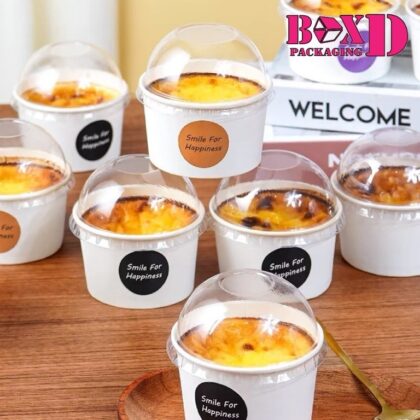 ถ้วยกลมกระดาษ เข้าอบได้ ฝาครอบพลาสติดใสทรงโดม 8.5สูง8ซม PVC62