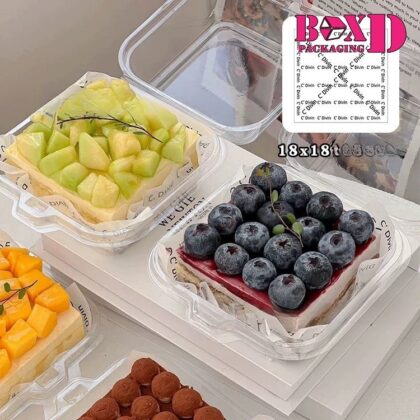 กล่องพลาสติกใสPET ฝากระกบติด 14.5*14.5 สูง7.8ซม  PVC61