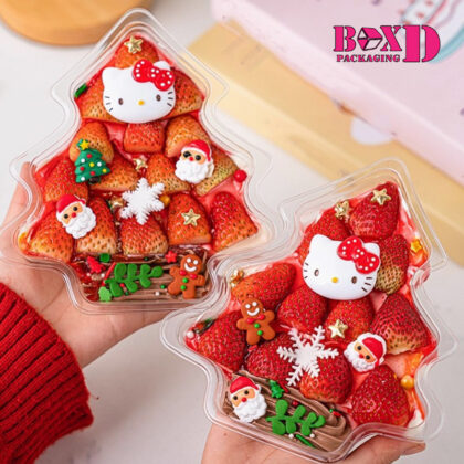 กล่องพลาสติกใส รูปทรงต้นคริสมาสต์ แพค10ชุด 9.8*12*5ซม ร้านเบเกอรี่ XX096
