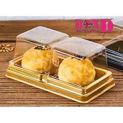 กล่องเค้ก2ช่อง กล่องขนมเปี๊ยะ บราวนี ฐานทอง (20ชุด) ขนาด 14.5*8*6 ซม ร้านเบเกอรี่ ZZ053