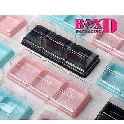 กล่องขนมเปี๊ยะ พลาสติก 3 ช่อง สีพาสเทล แพค 20 ใบ 6.2x6.2-21.5x8.3x6 ซม ร้านเบเกอรี่ XX058