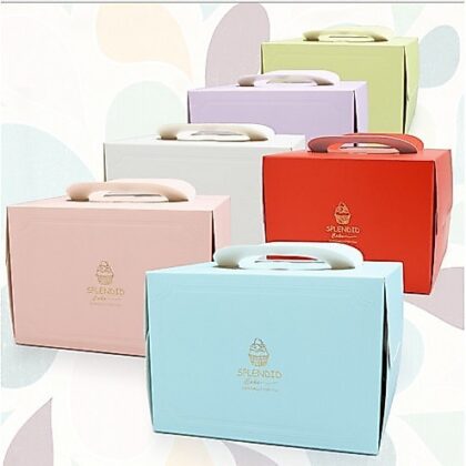 กล่องเค้ก ปอนด์ 1 - 2 - 3ปอนด์ หูหิ้ว พร้อมฐานรองเค้ก ราคาต่อ1ใบ 20x20x15-30.5x30.5x16 ซม ร้านเบเกอรี่ PP3