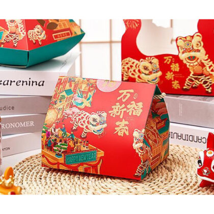 กล่องใส่ขนม ตรุษจีน กล่องทาร์ต คุ๊กกี้ ถุงจีบสามเหลียมมีหูหิ้ว (CNY130)
