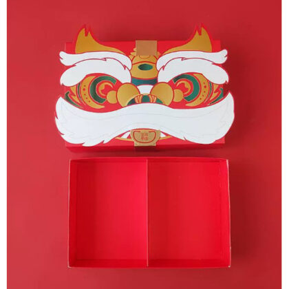 กล่องเค้ก ขนม ของขวัญ ตรุษจีน ปีใหม่ แบ่ง2ช่อง  หน้าสิงโต (CNY133）