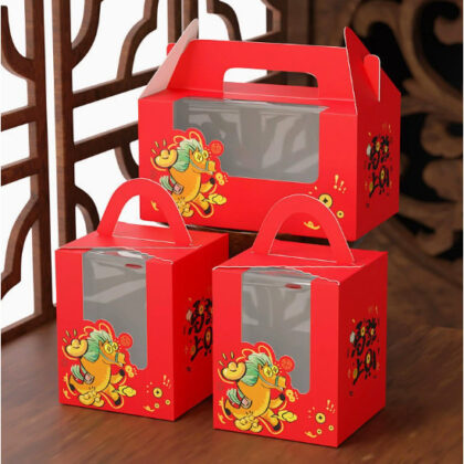 กล่องคัพเค้ก 1 ช่อง / 2 ช่อง ตรุษจีน ม้า 9x9x11-16.5x9.2x8.7 ซม ของฝาก CNY140