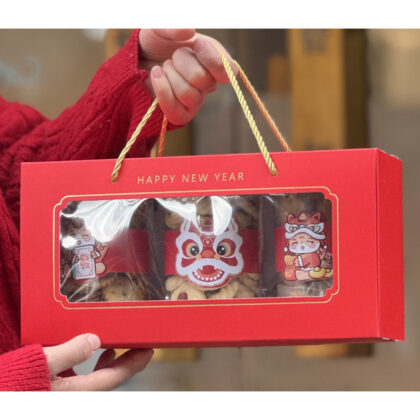 กล่องใส่กระปุกคุ๊กกี้ 3 กระปุก กล่องตรุษจีน NEW YEAR (CNY145)