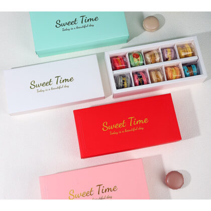 กล่องใส่มาการอง 8 ช่อง และ 10 ช่อง ฝาครอบ พิมพ์ลาย #macaron box 12.8x22.5x6-13x28x6 ซม ร้านขนม MA18