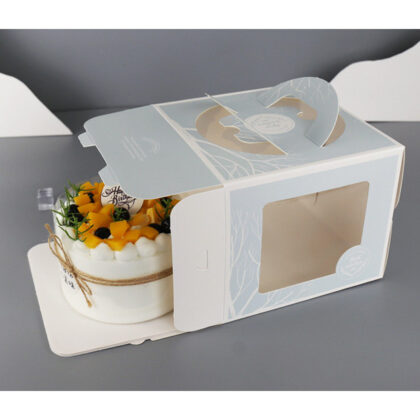กล่องเค้ก1-3ปอนด์ หูหิ้ว ทรงสูง พร้อมฐานรอง ฟ้าพิมลาย 16x16x15-30x30x17 ซม ร้านเบเกอรี่ PP13