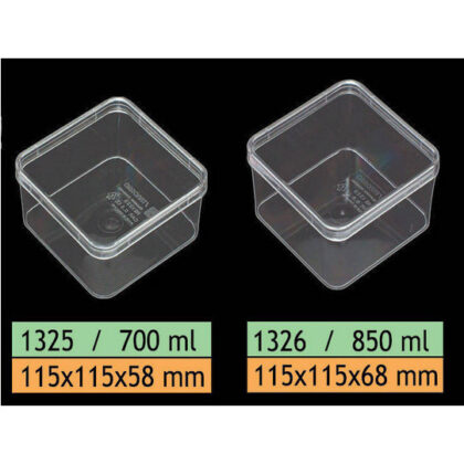 กล่องเค้กบ๊อกซ์ Cake box กล่องพลาสติกใสแข็ง No.1325 / No.1326 ยกลัง12ใบ 700/850 ml 11.5x11.5 ซม 1325
