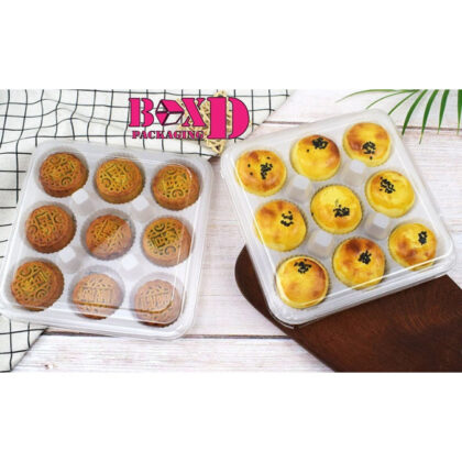 กล่องขนมเปี๊ยะ 9หลุม ฐานขาว กล่องขนม กล่องพลาสติก แพค 10ชุด(XX074)