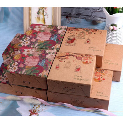 แพค5ใบ กล่องขนม ใส่ขนมไหว้พระจันทร์ จัดเบรคกล่อง คราฟลายดอกไม้ 50/80 กรัม 12x12x5-12x17.9x5 ซม SB11