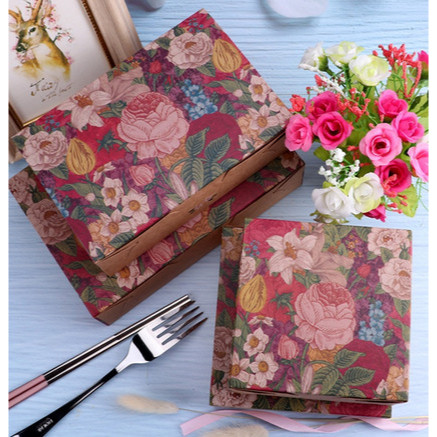 แพค5ใบ กล่องขนม ใส่ขนมไหว้พระจันทร์ จัดเบรคกล่อง คราฟลายดอกไม้ 50/80 กรัม 12x12x5-12x17.9x5 ซม SB11 - Image 3