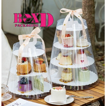 กล่องใส่ขนม อาฟเตอร์นูนที กล่องเบรค กล่อง 3-4ชั้น กล่องหูหิ้ว ฝาใส ร้านเบเกอรี่ PVC42