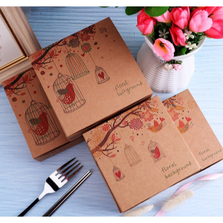 แพค5ใบ กล่องขนม ใส่ขนมไหว้พระจันทร์ จัดเบรคกล่อง คราฟลายดอกไม้ 50/80 กรัม 12x12x5-12x17.9x5 ซม SB11 - Image 4