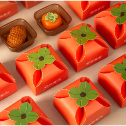 กล่องลูกพลับ  กล่องตรุษจีน ใส่ขนม เปี๊ยะ  ไหว้พระจันทร์ 1ชิ้น   (CNY64)