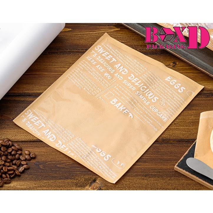 ถุงขนมปัง ถุงกระดาษคราฟท์ใส่ขนมปังแบบหน้าใส ด้านในเคลือบมัน พิมลาย 13x19-21x25 ซม ร้านเบเกอรี่ T32 - Image 7