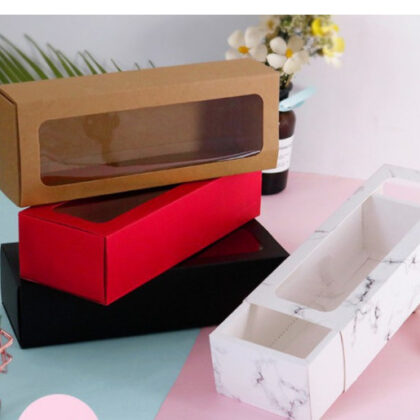 กล่องใส่คุ๊กกี้ ขนม ทรงยาว หน้าต่างฝาสไลด์ 9x25x6.5 ซม ของฝาก LL20