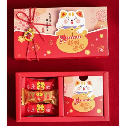 กล่องขนม 2 ขนมไหว้พระจันทร์ ลายแมวเรียกทรัทย์ （CNY42）
