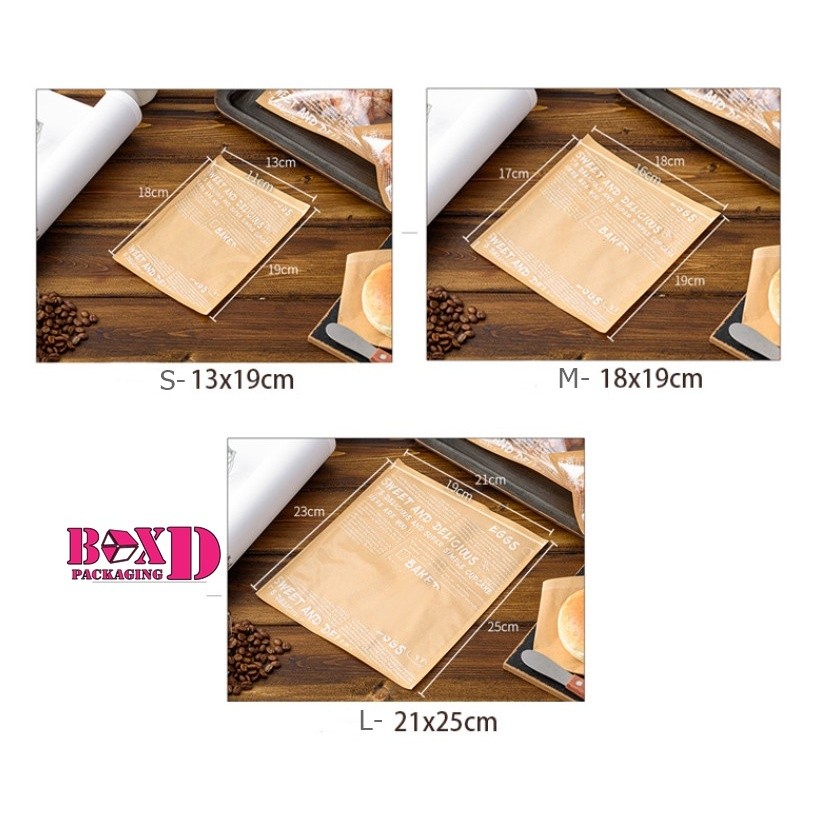 ถุงขนมปัง ถุงกระดาษคราฟท์ใส่ขนมปังแบบหน้าใส ด้านในเคลือบมัน พิมลาย 13x19-21x25 ซม ร้านเบเกอรี่ T32 - Image 8