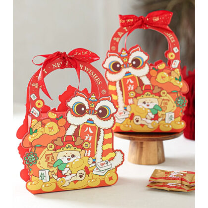 กล่องตรุษจีน ทรงตั้งหูหิ้ว ใส่ขนม คุ๊กกี้ ลูกอม ช็อคโกแลต(CNY62)