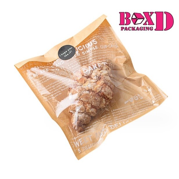 ถุงขนมปัง ถุงกระดาษคราฟท์ใส่ขนมปังแบบหน้าใส ด้านในเคลือบมัน พิมลาย 13x19-21x25 ซม ร้านเบเกอรี่ T32 - Image 4